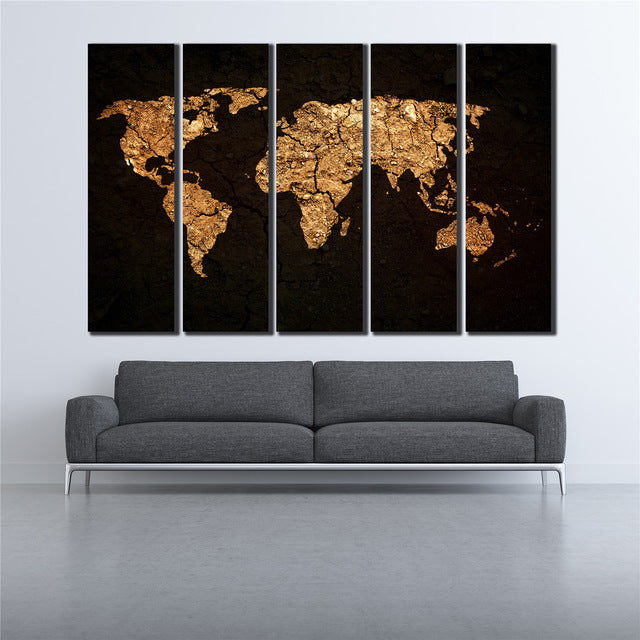 COOL world MAP poster 5 Pcs Waterfall Painting Canvas Wall Art Picture the world map poster for bar decor Canvas Print WL-058