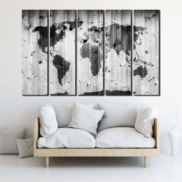 COOL world MAP poster 5 Pcs Waterfall Painting Canvas Wall Art Picture the world map poster for bar decor Canvas Print WL-058