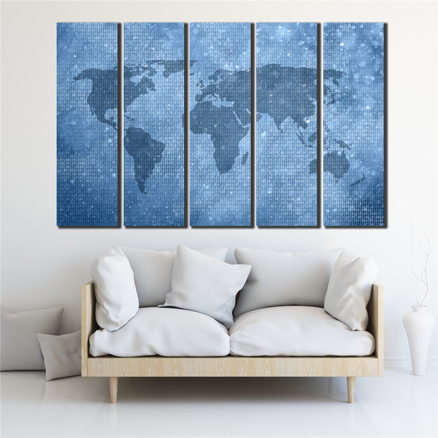 COOL world MAP poster 5 Pcs Waterfall Painting Canvas Wall Art Picture the world map poster for bar decor Canvas Print WL-058