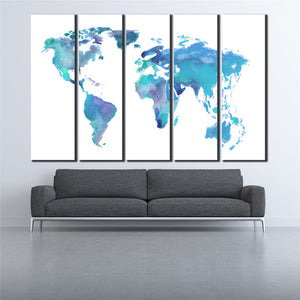 COOL world MAP poster 5 Pcs Waterfall Painting Canvas Wall Art Picture the world map poster for bar decor Canvas Print WL-058