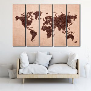 COOL world MAP poster 5 Pcs Waterfall Painting Canvas Wall Art Picture the world map poster for bar decor Canvas Print WL-058