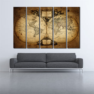 COOL world MAP poster 5 Pcs Waterfall Painting Canvas Wall Art Picture the world map poster for bar decor Canvas Print WL-058