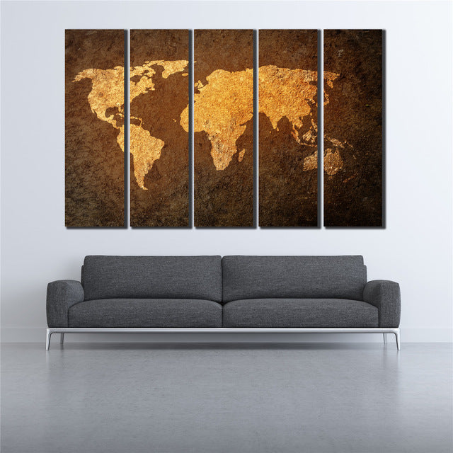 COOL world MAP poster 5 Pcs Waterfall Painting Canvas Wall Art Picture the world map poster for bar decor Canvas Print WL-058