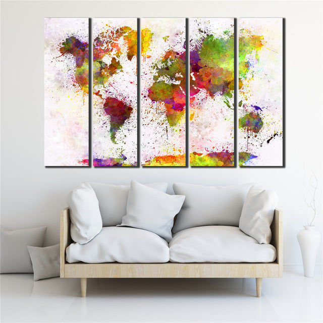 COOL world MAP poster 5 Pcs Waterfall Painting Canvas Wall Art Picture the world map poster for bar decor Canvas Print WL-058