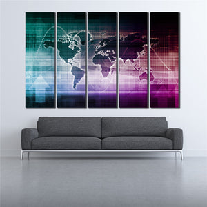 COOL world MAP poster 5 Pcs Waterfall Painting Canvas Wall Art Picture the world map poster for bar decor Canvas Print WL-058